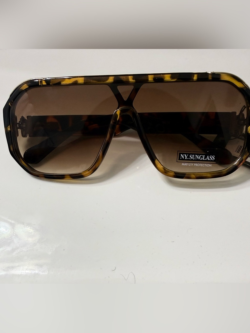 N.Y. SUNGLASS Tortoise Flat Top Aviator Sunglasses Shield Shades UV400 New